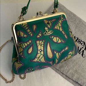 Vivienne Westwood GRANNY FRAME Green leather w rhinestone BRAND NEW